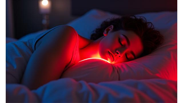 Person using a red light therapy device for sleep improvement