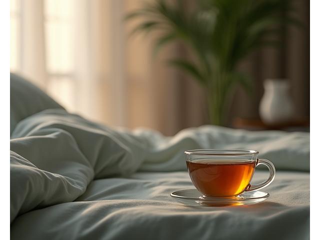 Modern sleep tracking device and serene bedroom, representing sleep tech.