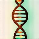 Stylized icon of a double helix DNA structure, vibrant and glowing, representing genetic analysis.