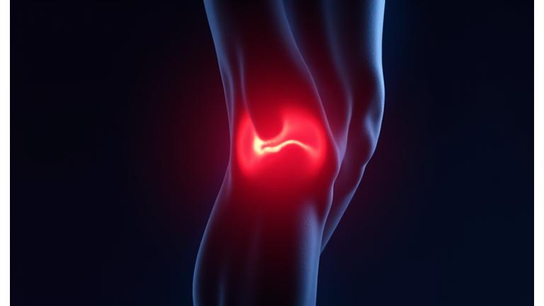 Illustration of a person experiencing pain relief from red light therapy, with light waves targeting a painful area.